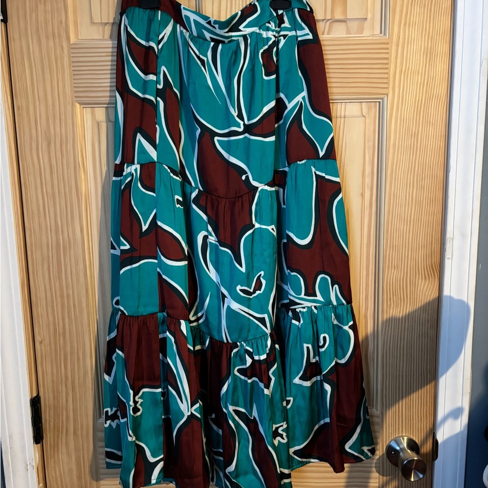 Nine West Teal and Brown Maxi Skirt